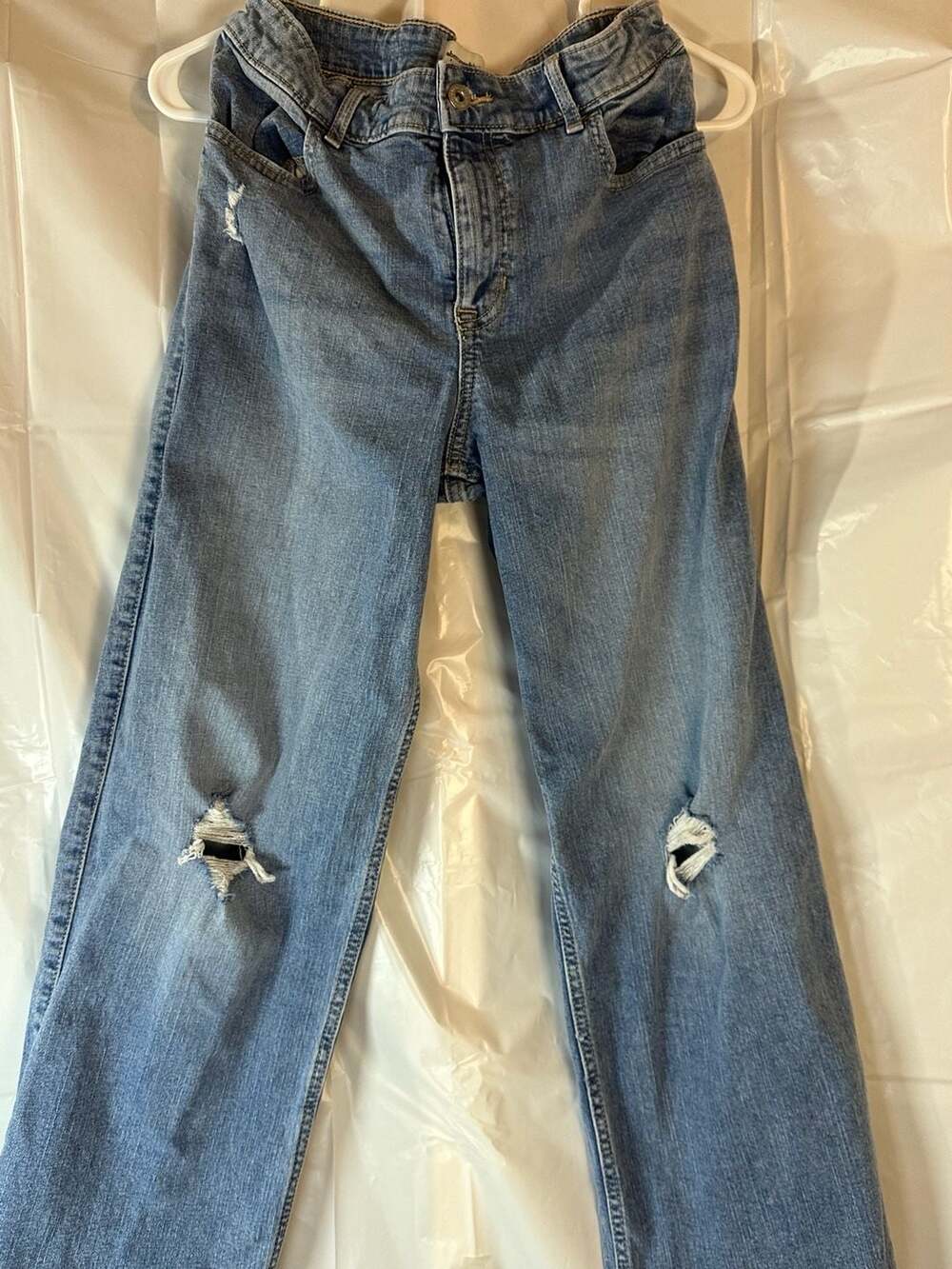 Abercrombie Kids High Rise Wide Leg Distressed Jeans with Back Bow Detail